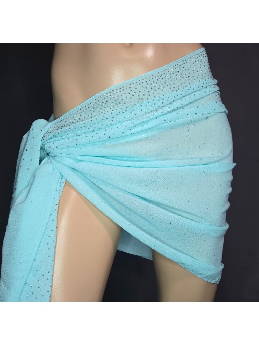 Vintage Jessica McClintock Turquoise Glitter Scarf Wrap Chiffon Rectangular